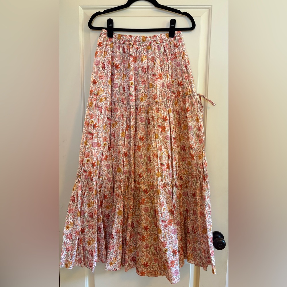 JCrew tiered Organic cotton maxi skirt in garden of life fabric size M - Picture 6 of 7